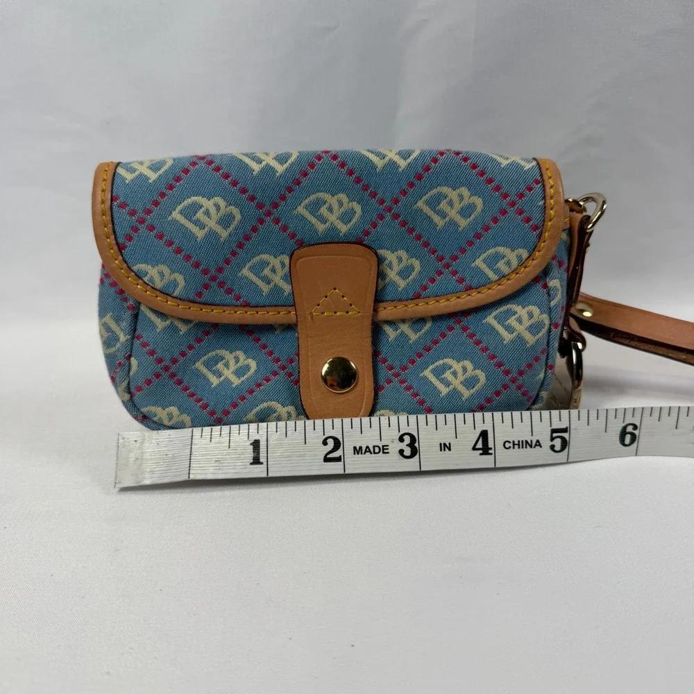 Dooney & Bourke Wristlet Pouch Womens Small Blue Monogram Canvas Leather Trim